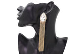 Teardrop Gem Long Metal Tassel Earrings