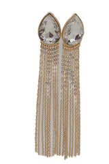 Teardrop Gem Long Metal Tassel Earrings
