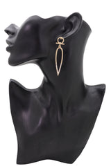 Metal Water Drop Cross Outline Dangle Earrings