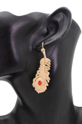 Metal Peacock Feather Dangle Earrings