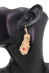 Metal Peacock Feather Dangle Earrings