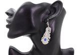 Rhinestone & Blue Bead Peacock Feather Earrings