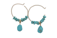 Gold Metal Hoop Earrings Set Western Turquoise Blue Beads