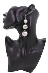 Hook Earrings Set Silver Mesh Metal Disco 3 Balls Dangle