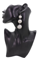 Hook Earrings Set Silver Mesh Metal Disco 3 Balls Dangle