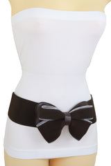 Wide Elastic Brown Bow Tie Fashion Belt Hip High Waist Zipper Fit Size S M