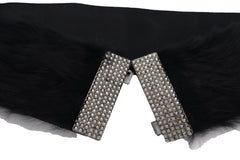 Women Black Wide Elastic Hip Waist Fashion Belt Faux Fur Fancy Style Size M L