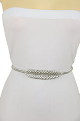 Silver Metal Leaf Elastic Waistband Fashion Belt Hip High Waist Size S M L