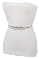 Silver Metal Leaf Elastic Waistband Fashion Belt Hip High Waist Size S M L
