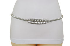Silver Metal Leaf Elastic Waistband Fashion Belt Hip High Waist Size S M L