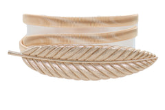 Gold Metal Elastic Narrow Band Wedding Bridal Belt Leaf Buckle Size S M L