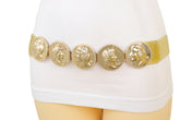 Women Gold Elastic Strap Fashion Belt Metal Greek Coin Medallion Charms