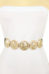 Gold Greek Medallion Black Waisted Elastic Fashion Belt