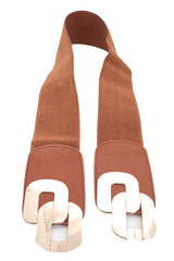 Stretch Brown Waistband Fashion Wide Belt Gold Metal Chain Link Buckle M L