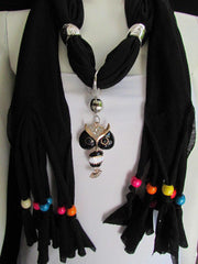 Black, Blue, Beige, Gray, White Soft Scarf Long Necklace Multicolors Wood Beads Owl Pendant New Women Fashion Accessory - alwaystyle4you - 13