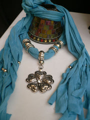 Blue Light Blue Black Dark Brown Light Pink Coral White Soft Scarf Necklace Heart Flower Silver Pendant New Women Fashion 6 Different Colors - alwaystyle4you - 27