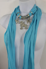 Blue, Black, L. Pink, Pink Fuscia Soft Fabric Scarf Silver Metal Poodle Dog Pendant New Women Fashion - alwaystyle4you - 26