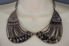 Bronze / Gold Short Bib Metal Chains Collar Spikes Necklace + Earrings Set New Women Fashion Jewelry - alwaystyle4you - 2