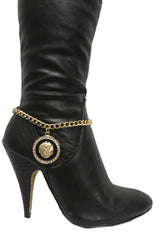 Gold / Sikver Metal Boot Chains Bracelet  Black Big Lion Head Round Coin Anklet Shoe Charm New Women Western Fashion accessories - alwaystyle4you - 3