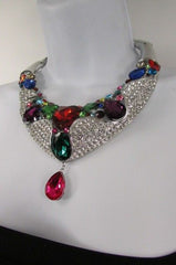 Silver Metal Multicolor Alloy Charm Bib Necklace New Women Fashion Jewelry - alwaystyle4you - 4