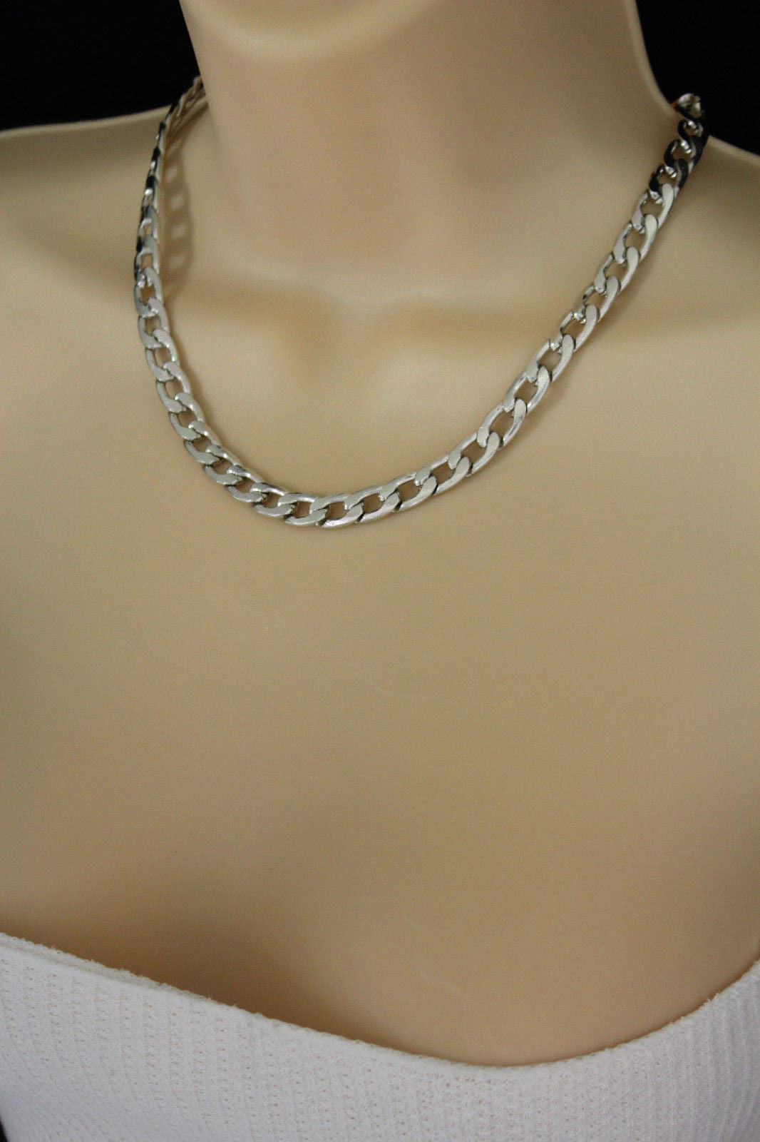 Gold Silver Plastic Chain Link Light Jewelry Short Necklace + Earring Set Women Fashion - alwaystyle4you - 4