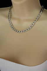 Gold Silver Plastic Chain Link Light Jewelry Short Necklace + Earring Set Women Fashion - alwaystyle4you - 4