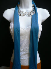 Royal Blue Fashion Scarf Necklace Silver Metal Flowers Collar Pendant Women Jewelry - alwaystyle4you - 1