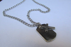 Rusty Silver / Silver Fashion Necklace Chunky Thick Chain Links Cross Pendant Back Oval Platefashion necklace pendant - alwaystyle4you - 3