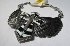 Big Bow Zebra Angel Wings Pendant Black Cross Stripes Rhinestones New Women - alwaystyle4you - 4