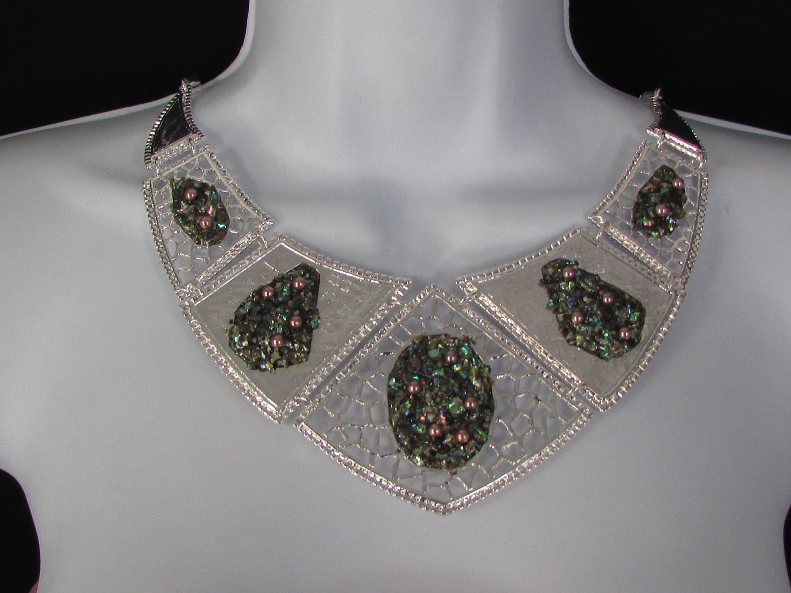 Silver / Gold Stones Metal Plates Classic Necklace + Earrings Set Women Fashion - alwaystyle4you - 1