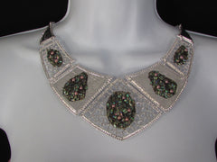 Silver / Gold Stones Metal Plates Classic Necklace + Earrings Set Women Fashion - alwaystyle4you - 1