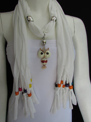 Black, Blue, Beige, Gray, White Soft Scarf Long Necklace Multicolors Wood Beads Owl Pendant New Women Fashion Accessory - alwaystyle4you - 25