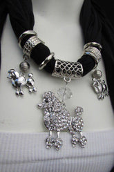 Blue, Black, L. Pink, Pink Fuscia Soft Fabric Scarf Silver Metal Poodle Dog Pendant New Women Fashion - alwaystyle4you - 10