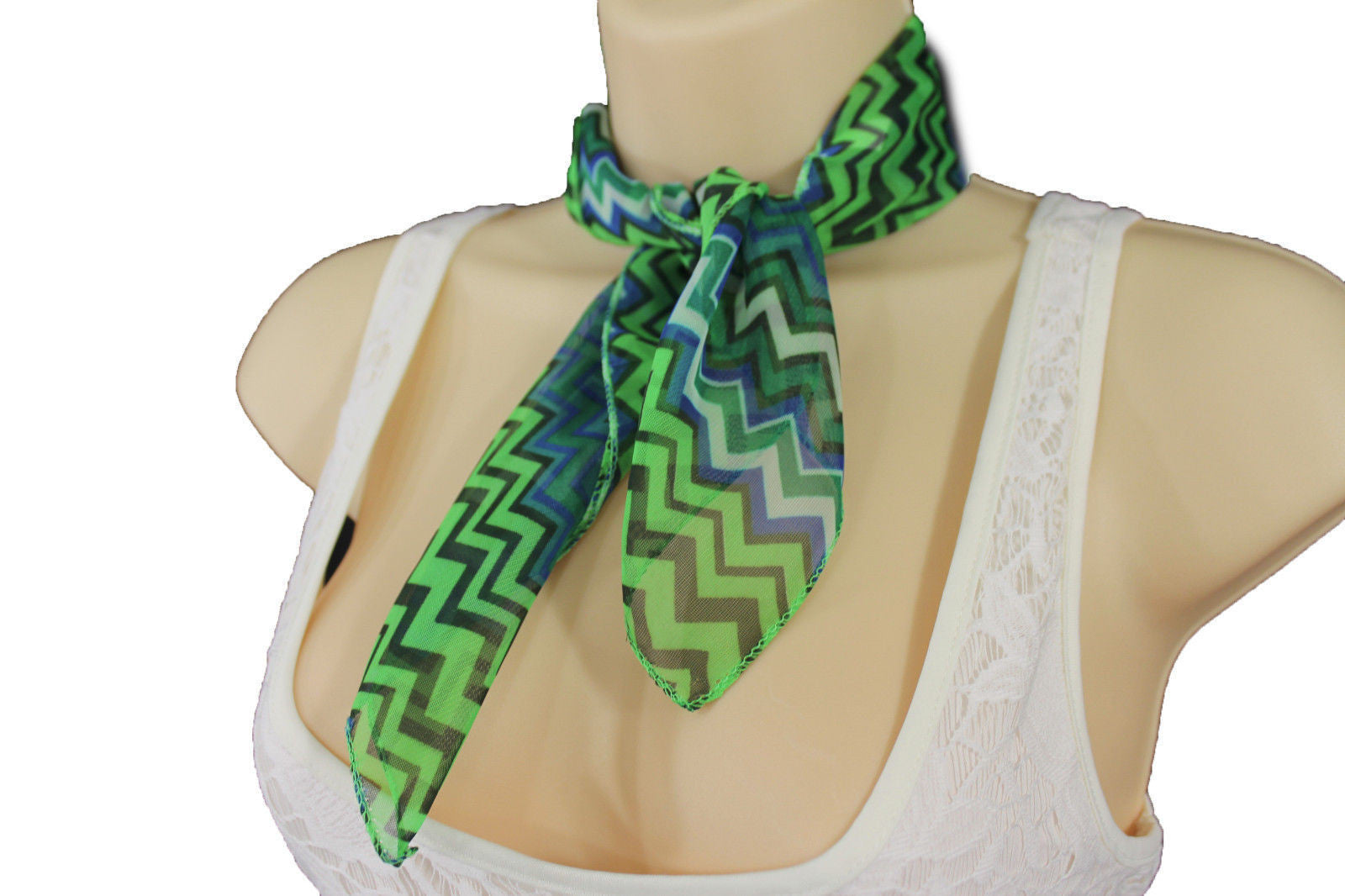 Bright Green Neck Scarf Fabric Black Chevron Print Pocket Square Women Accessories Fashion - alwaystyle4you - 9