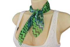 Bright Green Neck Scarf Fabric Black Chevron Print Pocket Square Women Accessories Fashion - alwaystyle4you - 9