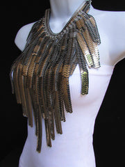 Dressy Casual Wide Multi Strand Gold / Silver Links Chains Wide Metal New Women Necklace 20" - alwaystyle4you - 17