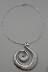 Silver / Pewter Black Choker Thin Metal Snail Spin Swirl Charm Necklace + Earrings Set New Women Fashion Jewelry - alwaystyle4you - 3