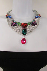 Silver Metal Multicolor Alloy Charm Bib Necklace New Women Fashion Jewelry - alwaystyle4you - 5