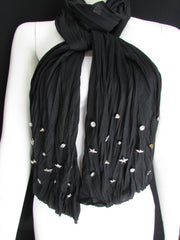 New Women Soft Fabric Fashion White / Blue /  Gray / Black Scarf Long Necklace Silver Metal Stars Studs - alwaystyle4you - 44