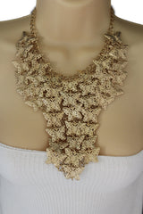 Gold Metal Long Necklace Chains Wide Multi Butterflys Matching Earring Set Fashion Women Jewelry - alwaystyle4you - 3