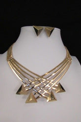 Gold Silver New Women 14" Strands Metal Chains Fashion Necklace Arrows + Earring Set - alwaystyle4you - 9