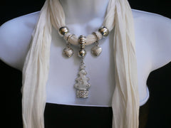 New Women Fashion Snow Christmas Tree Stars Pendant White Long Scarf Necklace - alwaystyle4you - 2