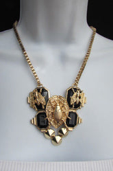 Trendy Blue / Black Bead Insect Flies Bugs Gold Chain Necklace + Matching Earring Set Women Fashion - alwaystyle4you - 1