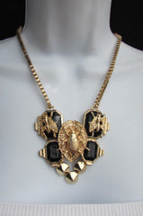 Trendy Blue / Black Bead Insect Flies Bugs Gold Chain Necklace + Matching Earring Set Women Fashion - alwaystyle4you - 1