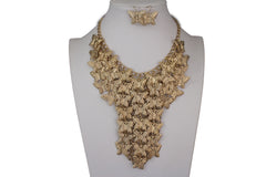 Gold Metal Long Necklace Chains Wide Multi Butterflys Matching Earring Set Fashion Women Jewelry - alwaystyle4you - 4