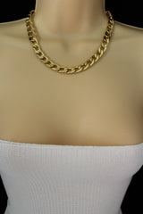 Gold Silver Plastic Chain Link Light Jewelry Short Necklace + Earring Set New Women Fashion - alwaystyle4you - 1
