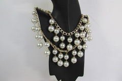 Gold Metal Long Double Chains 2 Strands Big Pearl Beads New Women - alwaystyle4you - 3