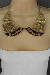 Bronze / Gold Short Bib Metal Chains Collar Spikes Necklace + Earrings Set New Women Fashion Jewelry - alwaystyle4you - 6