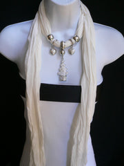 New Women Fashion Snow Christmas Tree Stars Pendant White Long Scarf Necklace - alwaystyle4you - 4