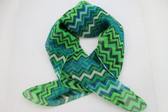 Bright Green Neck Scarf Fabric Black Chevron Print Pocket Square New Women Accessories Fashion - alwaystyle4you - 3